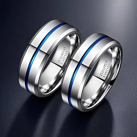 Edelstahl Ring Für Damen Herren Blaue Rille Poliertes Finish Gebürstete Mitte Ehering Klassischer Modeschmuck Fingerring