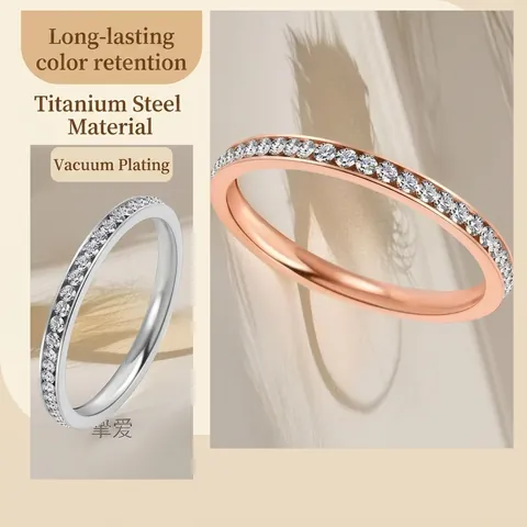 Mode Edelstahl Eternity Ring Vergoldet Strass Band Für Damen Hohe Qualität Trendy Schmuck Minimalistischer Schmaler Ring