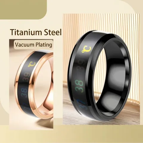 Anillo de Sensor de Temperatura de Acero Inoxidable para Hombres Mujeres Moda Galvanizado al Vacío Termómetro Joyería de Anillo