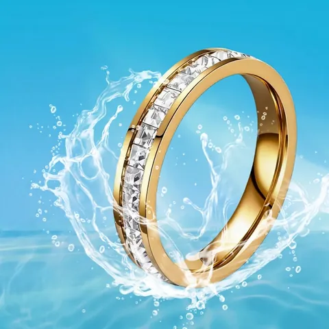 Minimalist Titanium Steel Eternity Band Ring For Women Men Gold Rose Gold Silver Square Cut Rhinestone Inlaid Non-Fading Fashion Jewelry Finger Ring Gift