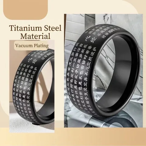 Vintage Edelstahl Herz Sutra Ring Für Herren Damen Schwarz Chinesische Schrift Retro Religiöse Band Ring Schmuck