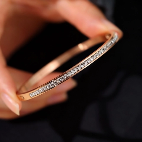 Minimalistischer Edelstahl Strass Armreif Für Damen Geometrischer Eingelegter Ring Gold Silber Roségold Modeschmuck Elegantes Funkelndes Accessoire