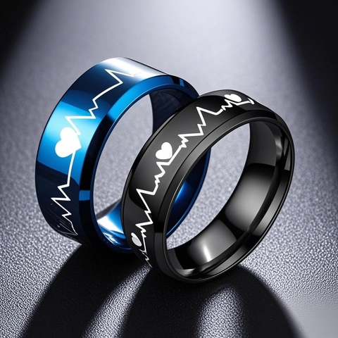 Edelstahl EKG Herzschlag Ring Für Herren Damen Ins-Stil Herzmuster Bandring Galvanisierter Modeschmuck