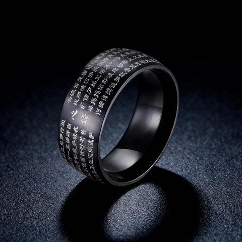 Vintage Edelstahl Herz Sutra Ring Für Herren Damen Schwarz Chinesische Schrift Retro Religiöse Band Ring Schmuck