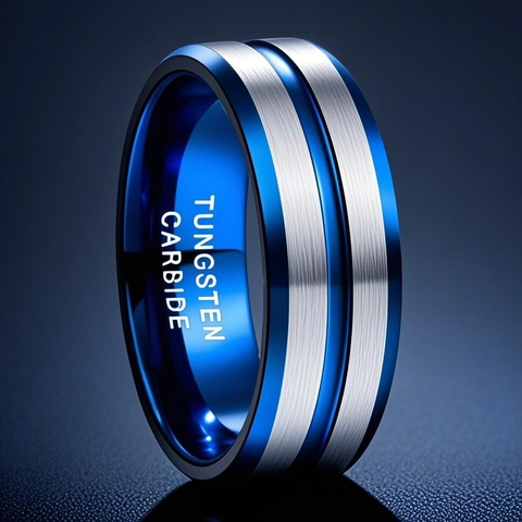 Anello in Acciaio Inossidabile da Uomo Spazzolato Design Industriale Scanalato Retro Anello a Fascia Gioielli Moda per Uomo Unisex Oro Blu Argento