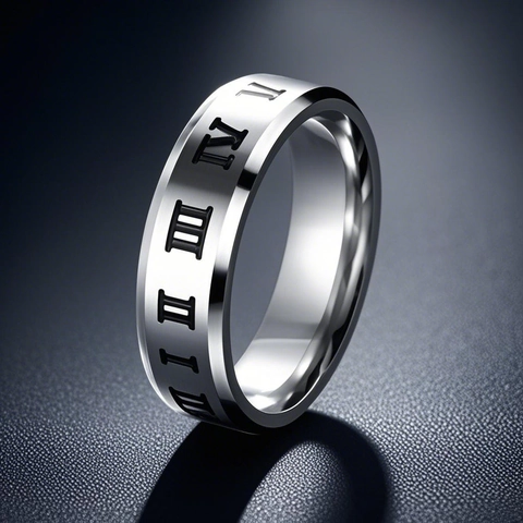 Minimalist Stainless Steel Roman Numeral Ring Polished Beveled Edge Band Electroplated Unisex Finger Ring Jewelry