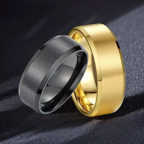 Bague Minimaliste en Acier Inoxydable pour Hommes Femmes Bord Biseauté Finition Brossée Mate Or Rose Argent Noir Bleu Violet Bijoux de Mode Bague Unisexe