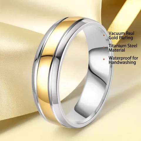 Minimalistischer Edelstahl Zweifarbiger Ring Für Damen Herren Gold Silber Poliert Geometrisch Band Mode Schmuck Fingerring