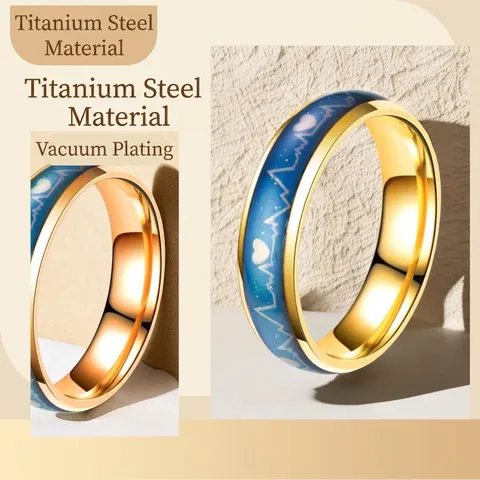 Stainless Steel Ring Temperature Sensitive Color Change Band EKG Heartbeat Heart Pattern Unisex Fashion Finger Ring Jewelry