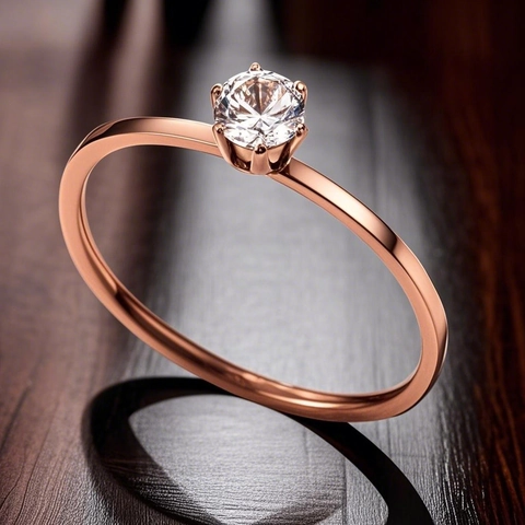 Bague en Acier Inoxydable à Six Griffes avec Strass pour Femme Couleur Or Rose Bijoux de Doigt Quotidiens Simples