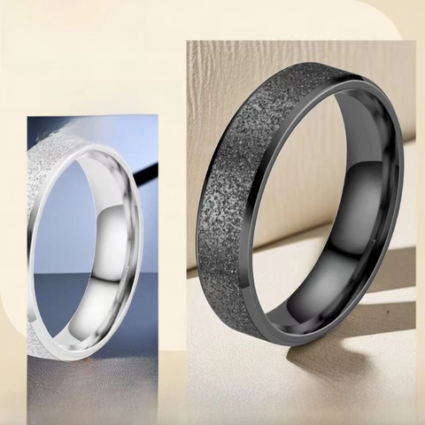 Minimalist Stainless Steel Frosted Band Ring For Women 6mm Width Sandblasted Electroplated Comfort Fit Fashion Jewelry Finger Ring