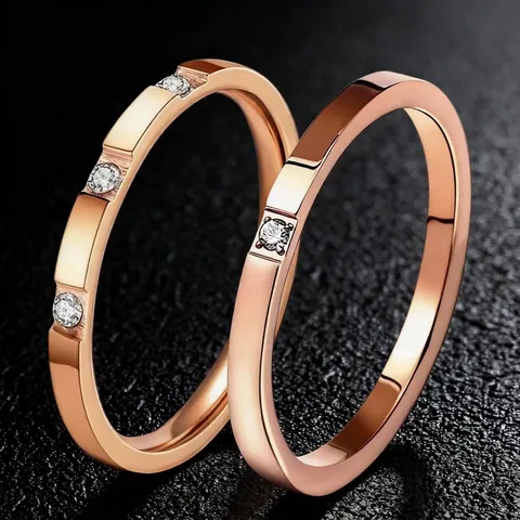 Anillo de Estrás de Acero de Titanio Minimalista para Mujer Oro Rosa Plata Oro Anillo Geométrico Incrustado Joyería de Moda