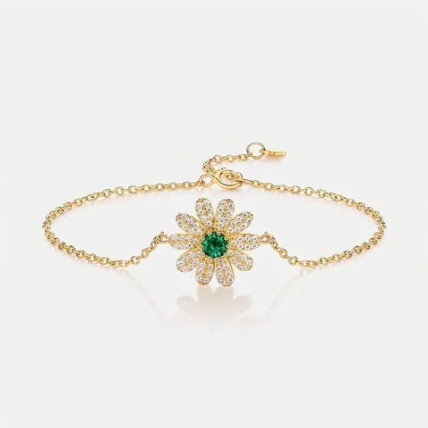 Bracciale Margherita in Argento Sterling 925 per Donna Placcato Oro Smeraldo da Laboratorio Strass Gioielli alla Moda Regalo
