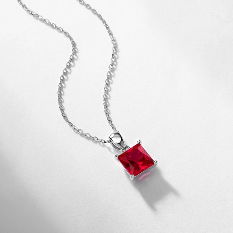 Κολιέ από Ασήμι 925 Με Τετράγωνο Μενταγιόν Princess Cut Εργαστηριακό Ρουμπίνι Σμαράγδι για Γυναίκες Κομψά Κοσμήματα