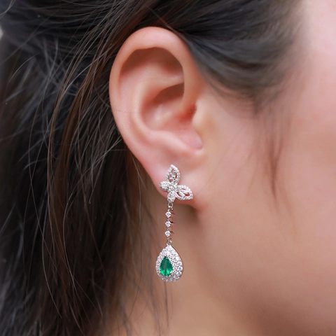 925 Sterling Silver Lab Grown Gemstone Butterfly Drop Earrings Elegant Pear Cut Zirconia Inlaid Dangle Earrings For Women Jewelry