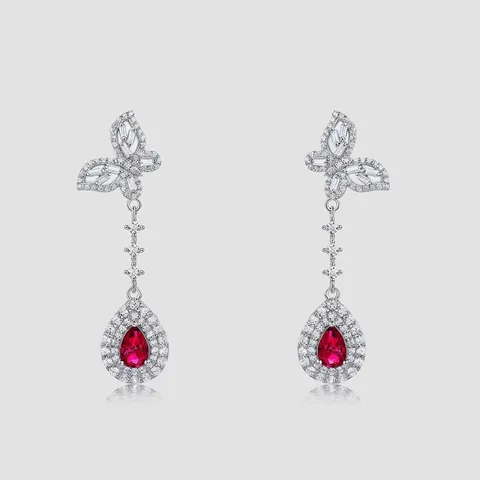 925 Sterling Silver Lab Grown Gemstone Butterfly Drop Earrings Elegant Pear Cut Zirconia Inlaid Dangle Earrings For Women Jewelry