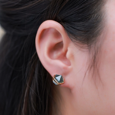 Vintage Gothic Green Moss Agate Hexagonal Column Stud Earrings For Women 925 Sterling Silver Earring Post Inlaid Jewelry
