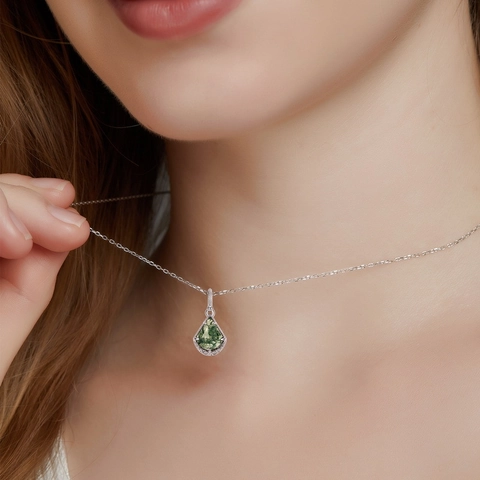 S925 Sterling Silver Amazonite Geometric Teardrop Pendant Necklace Gold Plated Light Luxury Minimalist Jewelry For Women