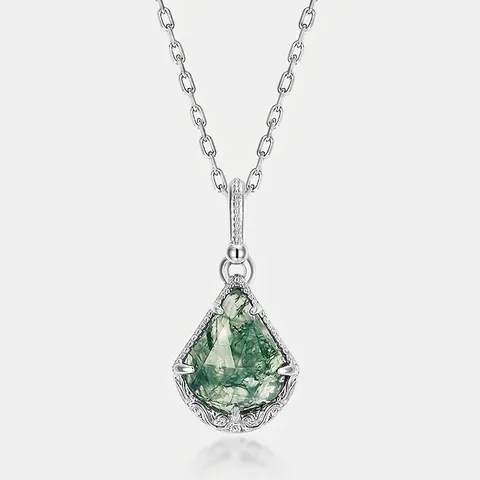 Collana Con Ciondolo a Goccia in Argento Sterling 925 Agata Muschiata Naturale Per Donna Gioielli Botanici Vintage Con Strass