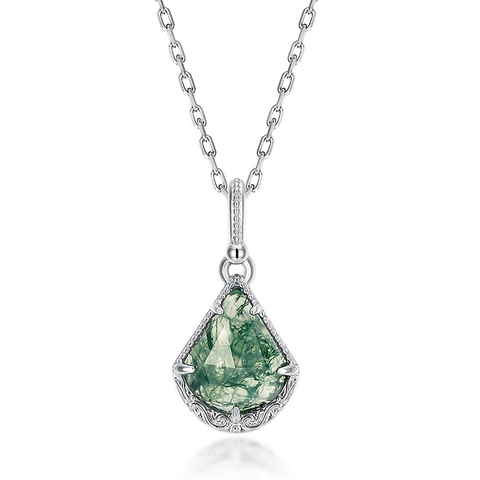 S925 Sterling Silver Amazonite Geometric Teardrop Pendant Necklace Gold Plated Light Luxury Minimalist Jewelry For Women