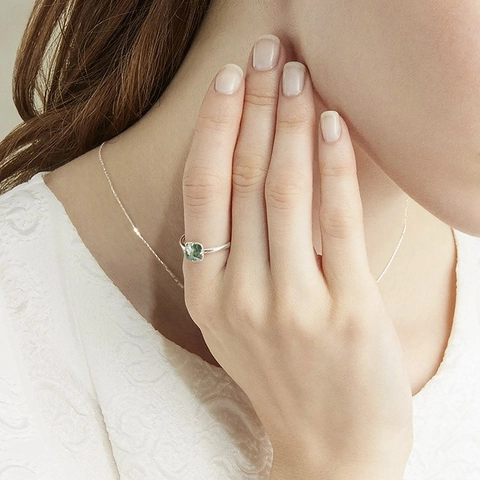 925 Sterling Silver Green Moss Agate Open Ring For Women Cushion Cut Natural Gemstone Retro Adjustable Finger Ring Jewelry