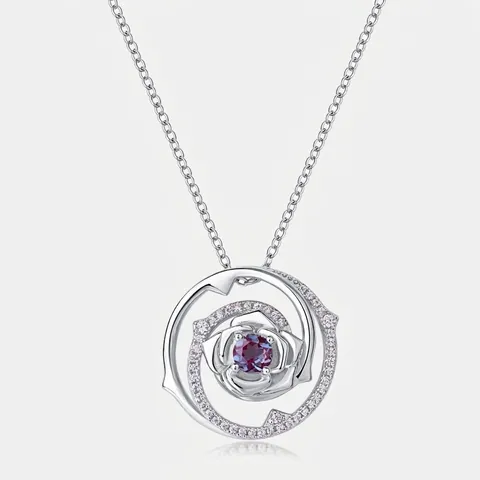 Collar de Alejandrita Con Colgante de Rosa de Plata de Ley S925 para Mujer Joyería Elegante Cadena de Clavícula de Strass Rosa