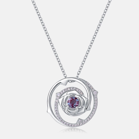 Collar de Alejandrita Con Colgante de Rosa de Plata de Ley S925 para Mujer Joyería Elegante Cadena de Clavícula de Strass Rosa