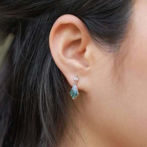 Elegantes Pendientes de Gota de Plata de Ley 925 Ágata Musgo Corte Cometa Piedra Natural Circonia Pendientes Geométricos Para Mujer