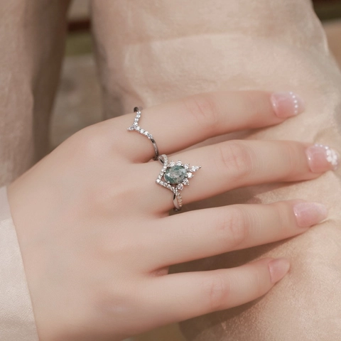 S925 Sterling Silver Natural Moss Agate Crown Rings Vintage White Gold Plated Zirconia Inlaid Luxury Jewelry For Women