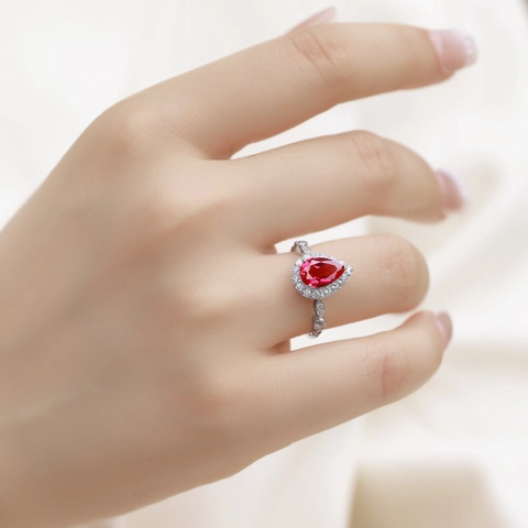 Vintage 925 Sterlingsilber Ring Mit Birnenschliff Edelstein Für Damen Verstellbar Halo Strass Zirkonia Schmuck Geschenk