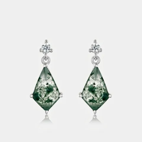 Elegantes Pendientes de Gota de Plata de Ley 925 Ágata Musgo Corte Cometa Piedra Natural Circonia Pendientes Geométricos Para Mujer
