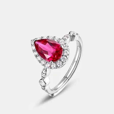 Vintage 925 Sterlingsilber Ring Mit Birnenschliff Edelstein Für Damen Verstellbar Halo Strass Zirkonia Schmuck Geschenk