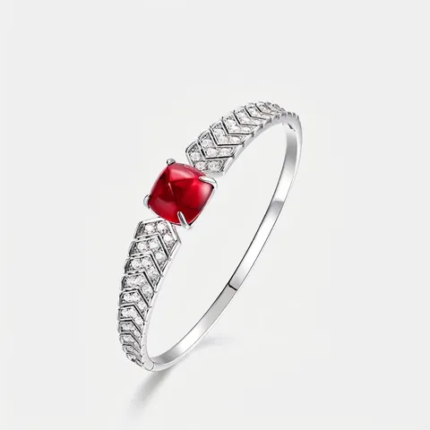 Bracciale Rigido in Argento Sterling S925 per Donna Rubino Smeraldo Creato in Laboratorio Taglio Sugarloaf Quadrato Geometrico Strass Gioielli