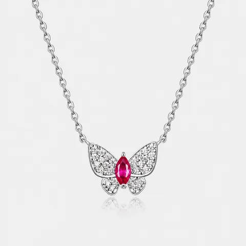 925 Sterling Silver Butterfly Pendant Necklace Lab-Grown Ruby Emerald Sapphire Zirconia Inlaid Clavicle Chain Jewelry Gift For Women