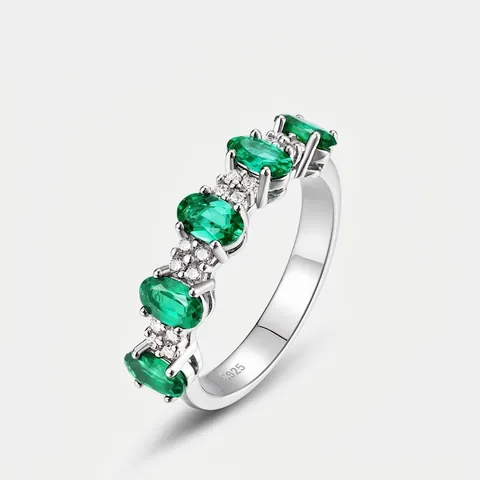 Bague Vintage en Argent Sterling 925 avec Émeraude de Laboratoire pour Femme Pavé Zirconia Pierre Précieuse Verte Ovale Bijoux