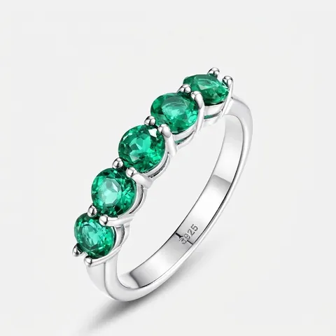 Vintage Luxurious 925 Sterling Silver Lab Grown Emerald Ring For Women Round Cut Green Stone Inlaid Prong Set Finger Ring Jewelry