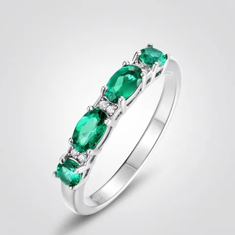 Vintage 925 Sterling Silver Lab Grown Emerald Row Ring For Women Inlaid Green Zirconia Statement Finger Ring Fashion Jewelry