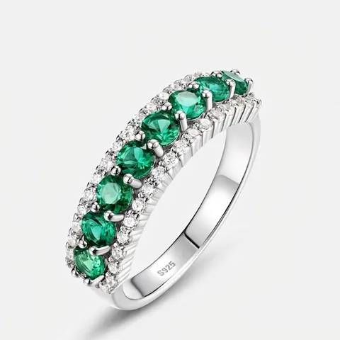 925 Sterling Silver Lab-Grown Emerald Ring Vintage Luxurious Rhinestone Inlaid Fashion Commuter Jewelry Gift For Women