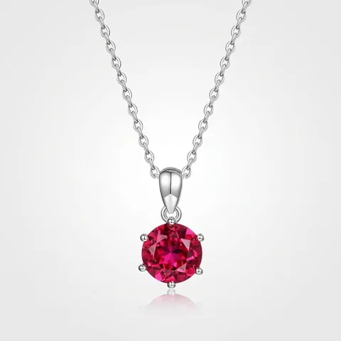 Elegante Collana in Argento Sterling 925 per Donna Ciondolo Rotondo a Sei Griffe Rubino Smeraldo Zaffiro Creato in Laboratorio