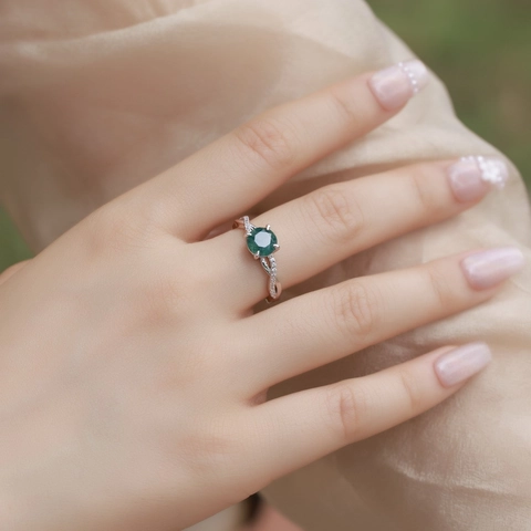 Anello in Argento Sterling 925 con Agata Muschiata Vintage per Donna Fascia Intrecciata di Lusso con Strass Gioielli