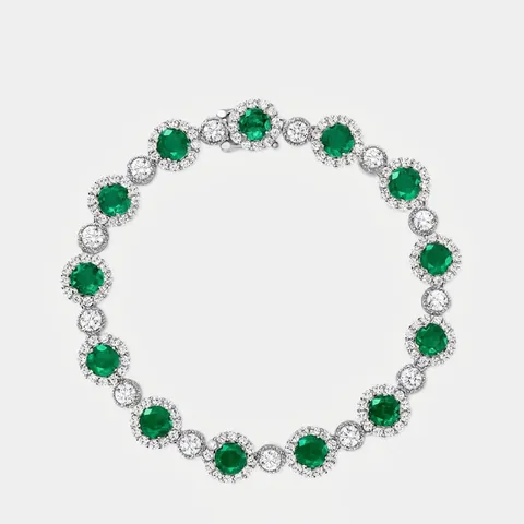 Bracciale Halo Rotondo in Argento Sterling 925 con Smeraldo Creato in Laboratorio Strass Intarsiato Gioielli di Lusso Donna
