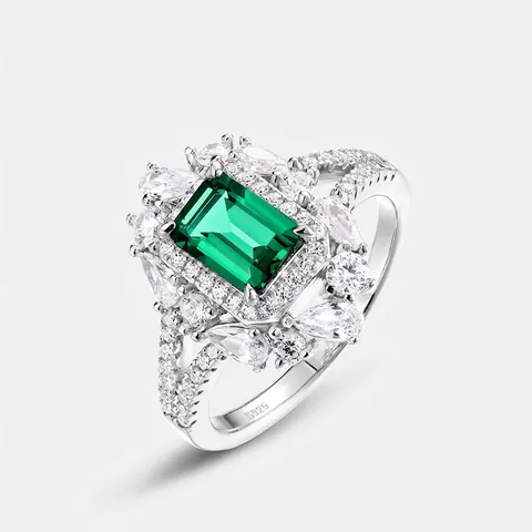 Vintage 925 Sterlingsilber Ring Für Damen Luxus Laborgezüchteter Smaragd Grüner Edelstein Zirkonia Eingelegt Finger Schmuck