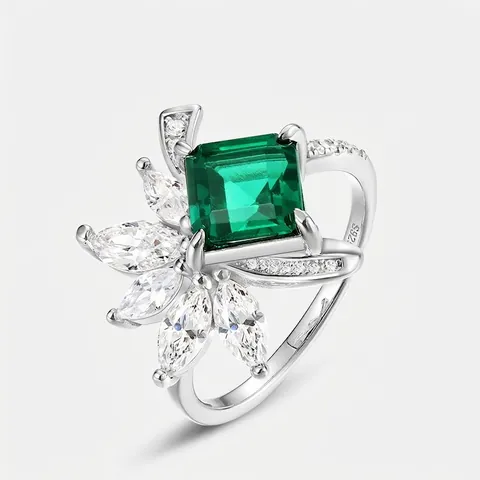 Anillo de Plata de Ley 925 con Esmeralda de Laboratorio Patrón Floral Vintage Marquise Diamantes de Imitación Anillo para Mujer Joyería Elegante Regalo