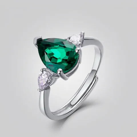 Vintage 925 Sterlingsilber Laborgezüchteter Smaragd Ring Birnenschliff Tropfen Strass Eingelegt Verstellbarer Offener Ring Damen