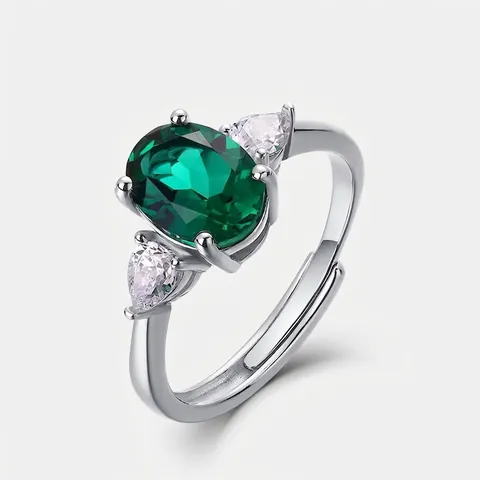 925 Sterling Zilver In Het Laboratorium Gekweekte Smaragd Open Ring Voor Dames Vintage Ovaal Groene Edelstein Zirconia Verstelbare Ring Sieraden