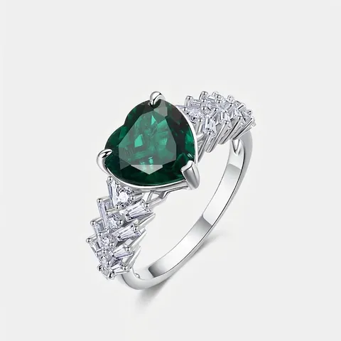 Vintage 925 Sterling Silver Heart Shaped Lab-Grown Emerald Ruby Pink Sapphire Inlaid Zirconia Ring Luxury Jewelry For Women Gift