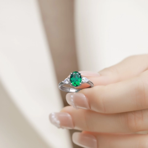 925 Sterling Zilver In Het Laboratorium Gekweekte Smaragd Open Ring Voor Dames Vintage Ovaal Groene Edelstein Zirconia Verstelbare Ring Sieraden