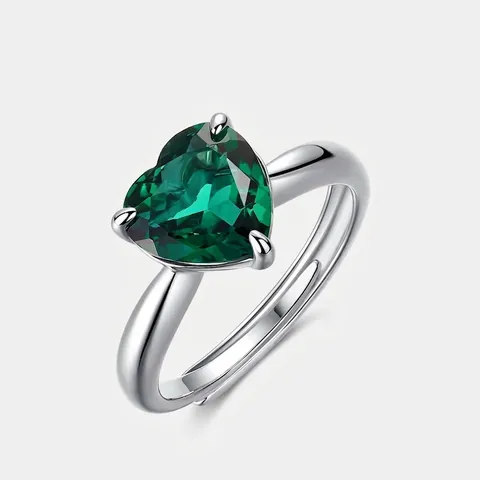 Vintage 925 Sterlingsilber Herz Laborgezüchteter Smaragd Verstellbarer Offener Ring Für Damen Eleganter Herzförmiger Edelsteinring Geschenk