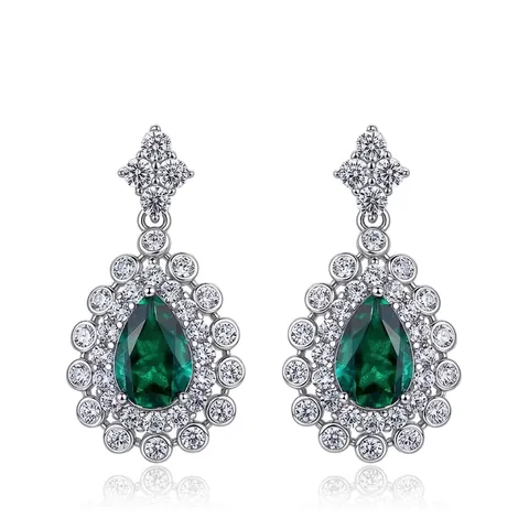 Pendientes de Gota de Plata de Ley 925 Esmeralda Rubí Lab-Grown Corte de Pera Lujo Circonia Pavé Joyería Vintage Mujer