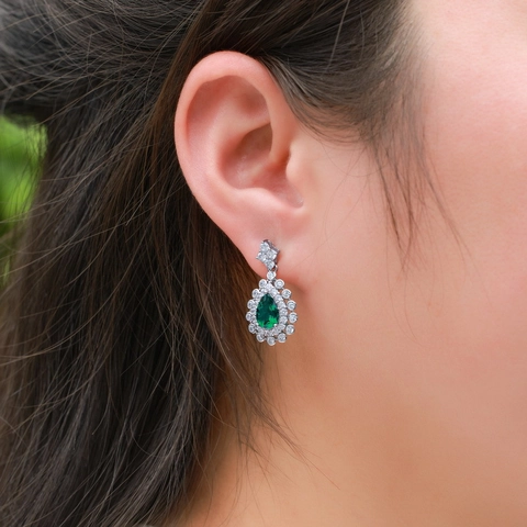 Pendientes de Gota de Plata de Ley 925 Esmeralda Rubí Lab-Grown Corte de Pera Lujo Circonia Pavé Joyería Vintage Mujer